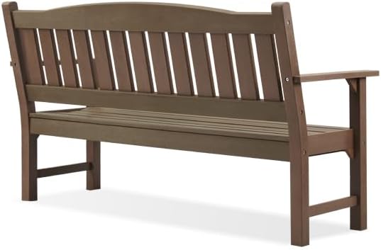 Psilvam 3-Person Outdoor Memorial Bench, All-Weather Poly Lumber Garden Bench, Rot-Resistant Outdoor Patio Bench for Park,Porch,and Church(Brown)