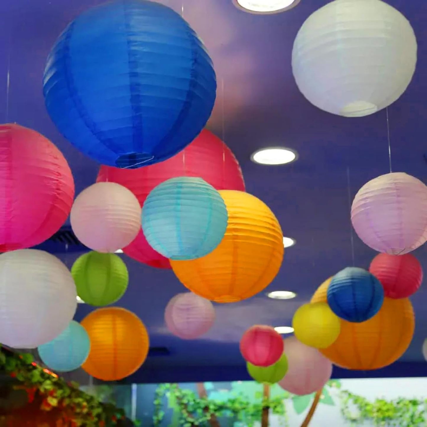 Paper Lanterns Decorations,Paper Hanging Decorations Ball Lanterns Lamps for Boy Birthday Parties, Bridal Showers, Baby Showers, Wedding(10 Pcs,4 in/6 in/8 in/10 in,Blue/White)