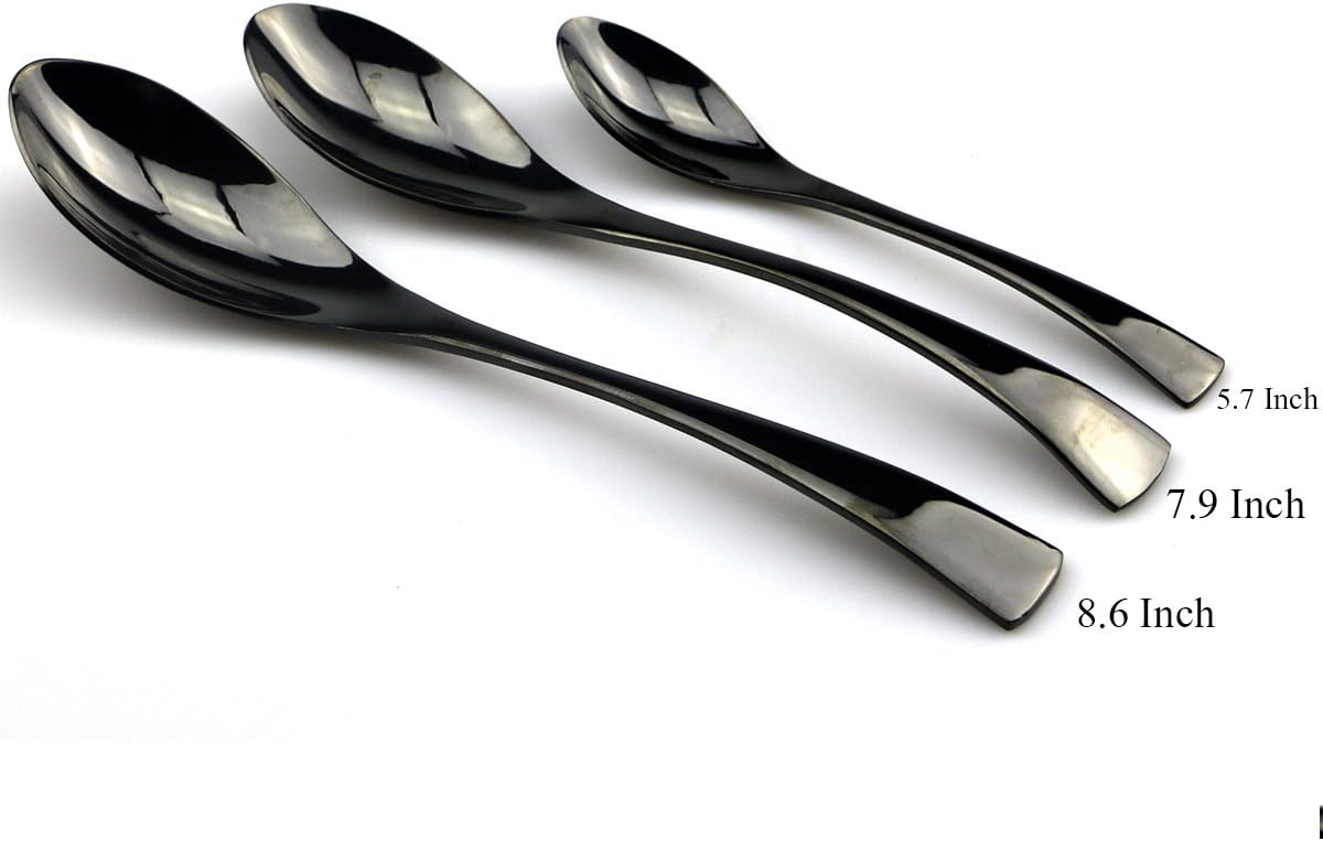 JASHII 18/10 Stainless Steel 20 Piece Mirror Polished Black Flatware Set,Dinner Knife Fork Salad Fork Dessert Spoon Coffee Spoon,Service for 4 ,Black Utensil Sets