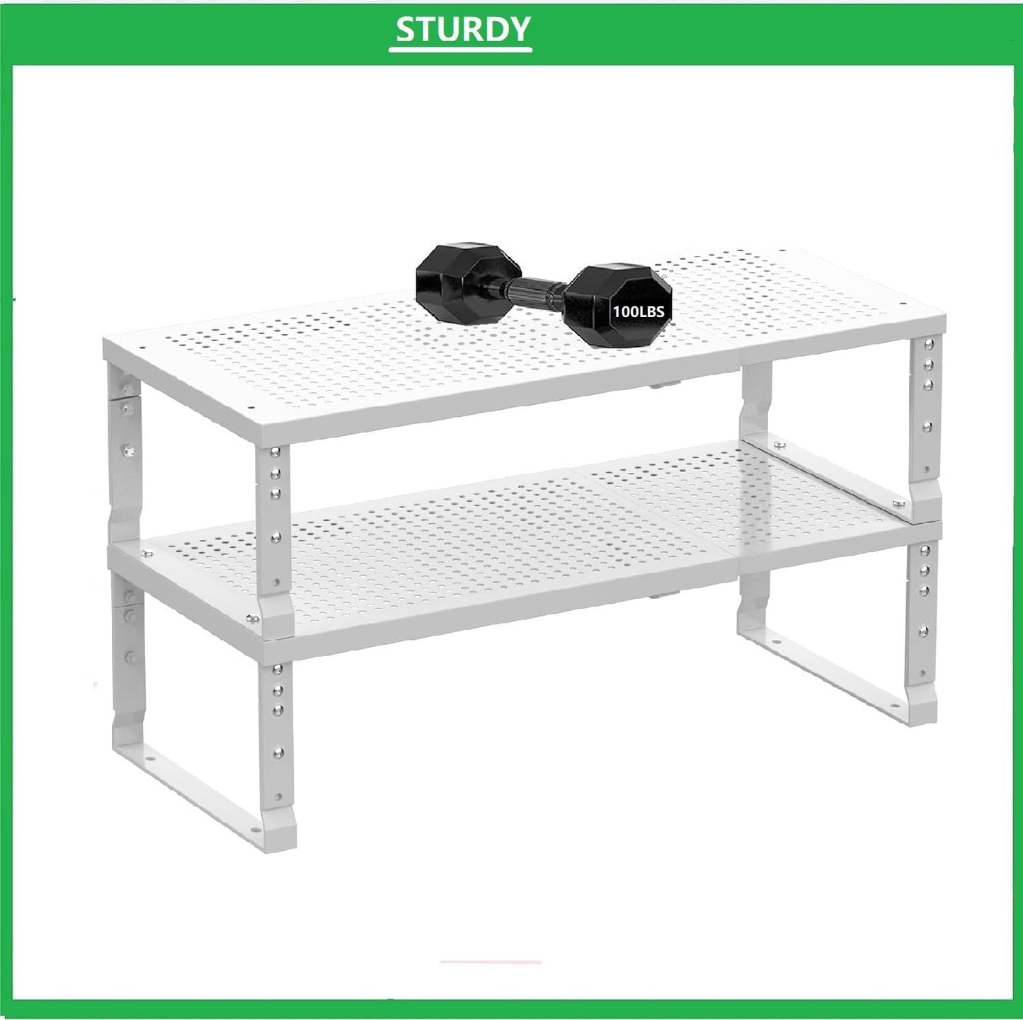 Metal Stackable Expandable Storage Shelf - Multi-Functional Home Storage Shelf, Suitable for Kitchen, Cabinet,Bathroom, Office, Garage, etc.(3PACKS/White/Medium