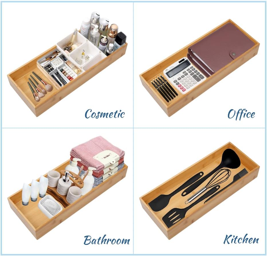 Bamboo Drawer Organizer - Kitchen Utensil Organizer Silverware Tray Cutlery Holder,Office Desk Supplies and Accessories (12x3x2.6 inch)