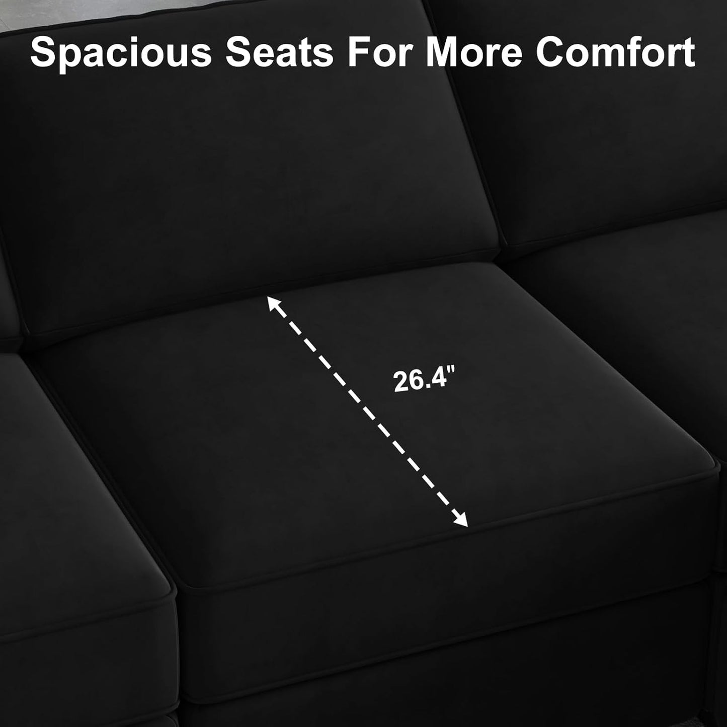 Belffin Modular Sectional Sofa Couch with Reversible Chaise Velvet L Shaped Couch Sofa with Storage 4-seat Convertible Sectional Sofas Black