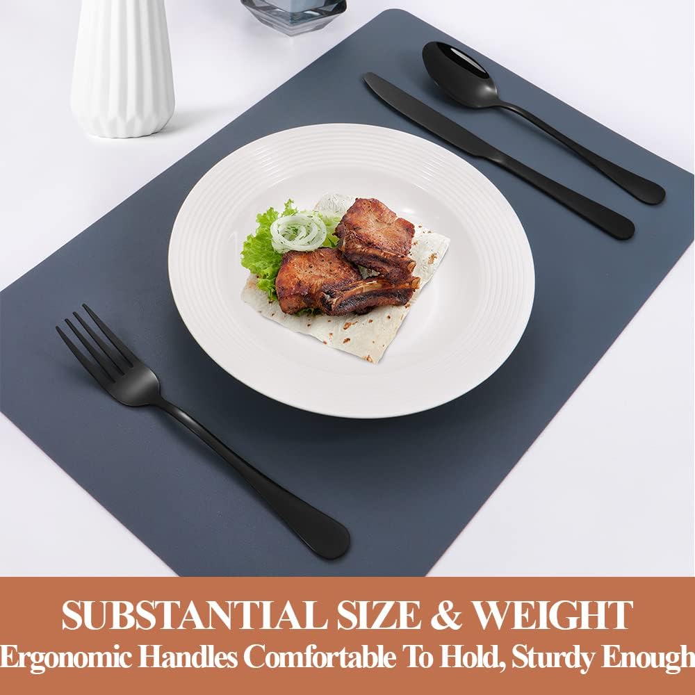 Lazycorner 40 Pcs Black Silverware Set for 8, Mirror Polished Flatware Set Stainless Steel Fork Knife Spoon, Food Grade Eating Utensils Sets, Reusable Silverwear Cutlery Set, Dishwasher Safe