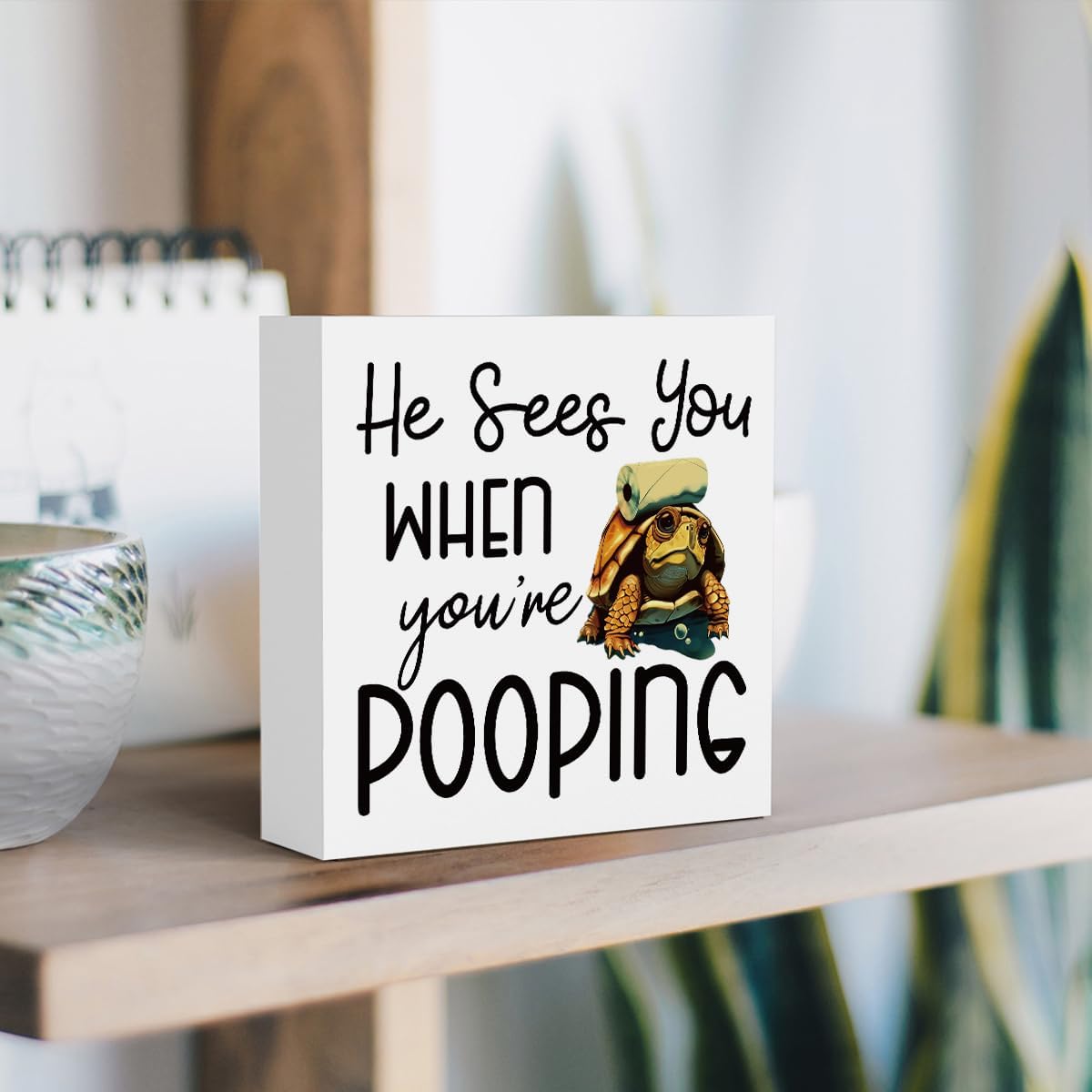 Funny Sea Turtle Bathroom Decor, Bathroom Beach Decoration, Are You Pooping Sign Funny Ocean Turtle Decor, Wooden Box Decor Sign for Home Farmhouse Office Living Room Table Shelf Tiered