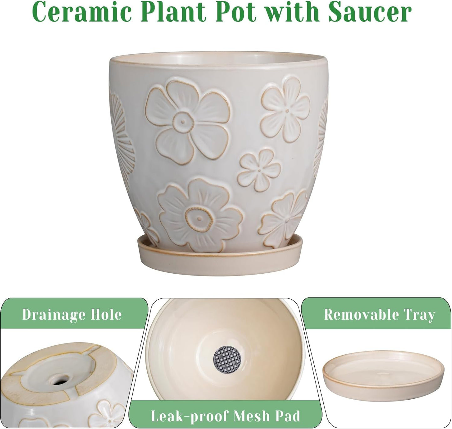 6.9 Inch Plant Pot with Drainage Hole and Saucer Ceramic Planter for Indoor Plant Flower Pot for Orchid Succulents Plants White