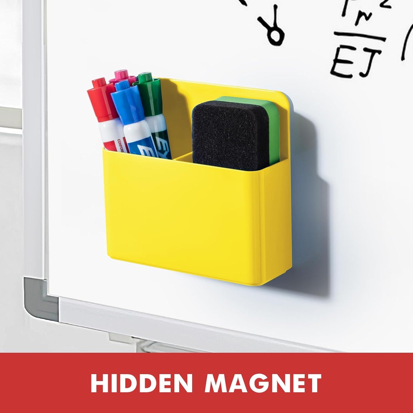 BEYGORM 2 Pack Plastics Magnetic Pen Holder for Refrigerator, Dry Erase Marker Holder for Whiteboard,Magnet School Locker Organizer Accessories, Pencil Cup, Pen Caddy, Classroom Organization(Yellow)