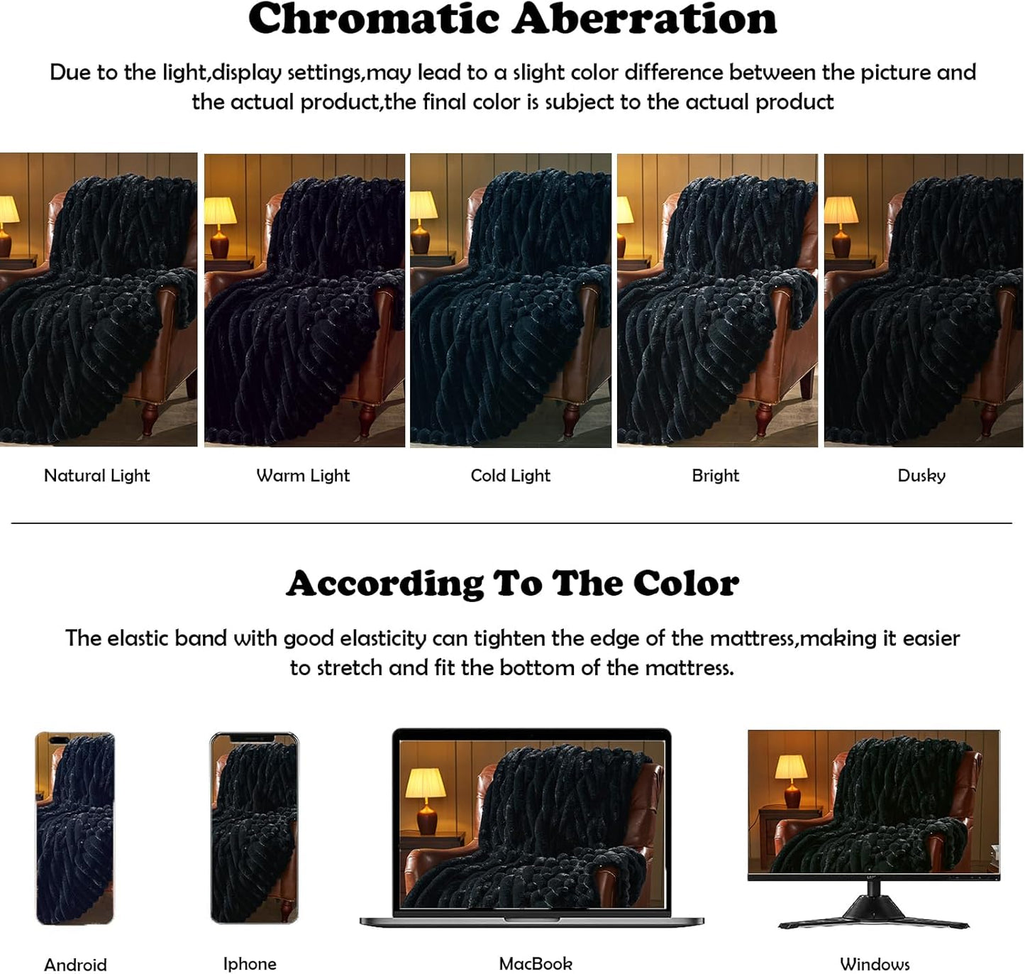 NEWCOSPLAY Faux Fur Twin Blanket Black 3D Ribbed Plush Thick Warm Blanket for Couch Sofa Bed 850GSM (Black Ribbed, Twin(60"x80"))