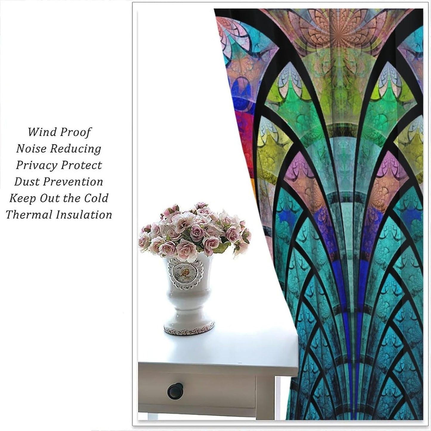 Stained Glass Curtains,Retro Design Style Colorful Abstract Art Home Decor Drapes for Bedroom Living Room Kitchen Window Treatment 2 Panels Set Total Size 42" W X 54" L Inch