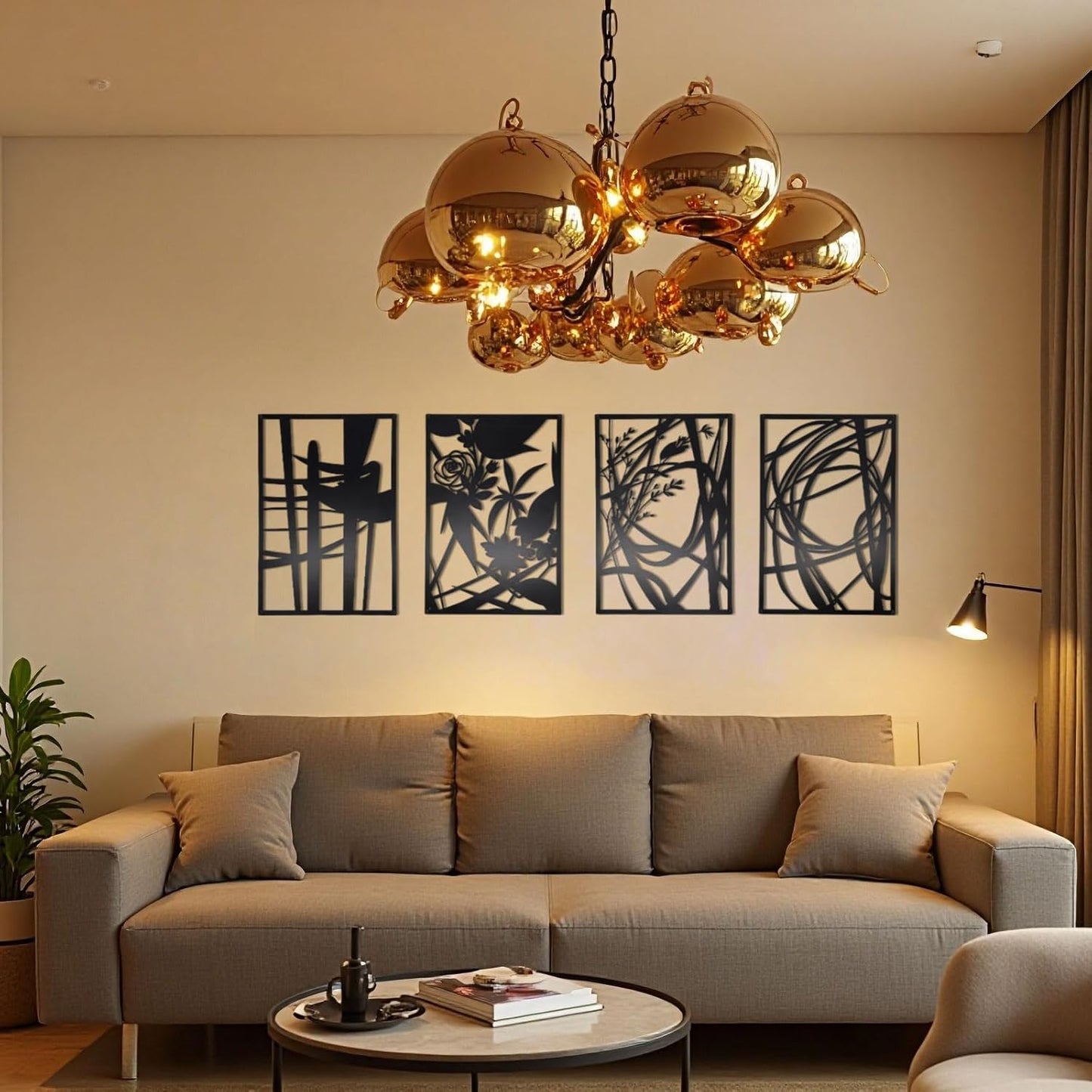 AIM & GGKK 4 Pack Black Abstract Wall Art Décor, Minimalist Décor Single Line Art Wall Decorations for Living Room Bedroom Bathroom Study (Size 17 x 11.8'')