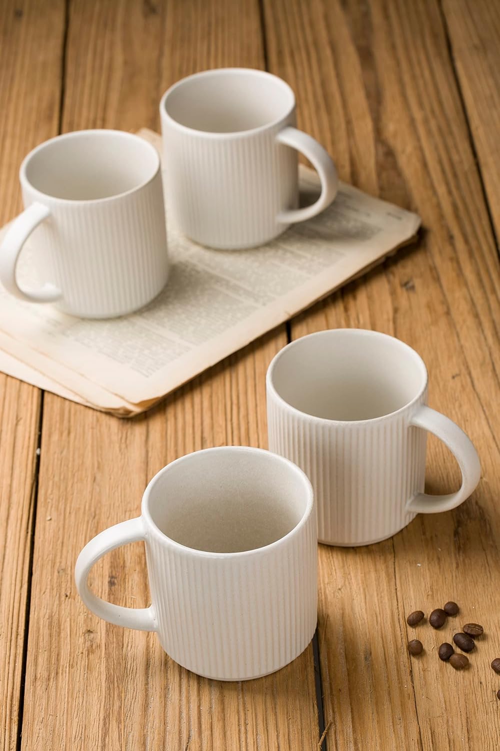 famiware Coffee Mug Set for 4, Star 12 oz Catering Mugs Cup Set with Handle for Coffee, Tea, Cocoa, Milk - Ceramic Stoneware Drinkware Set, Matte White