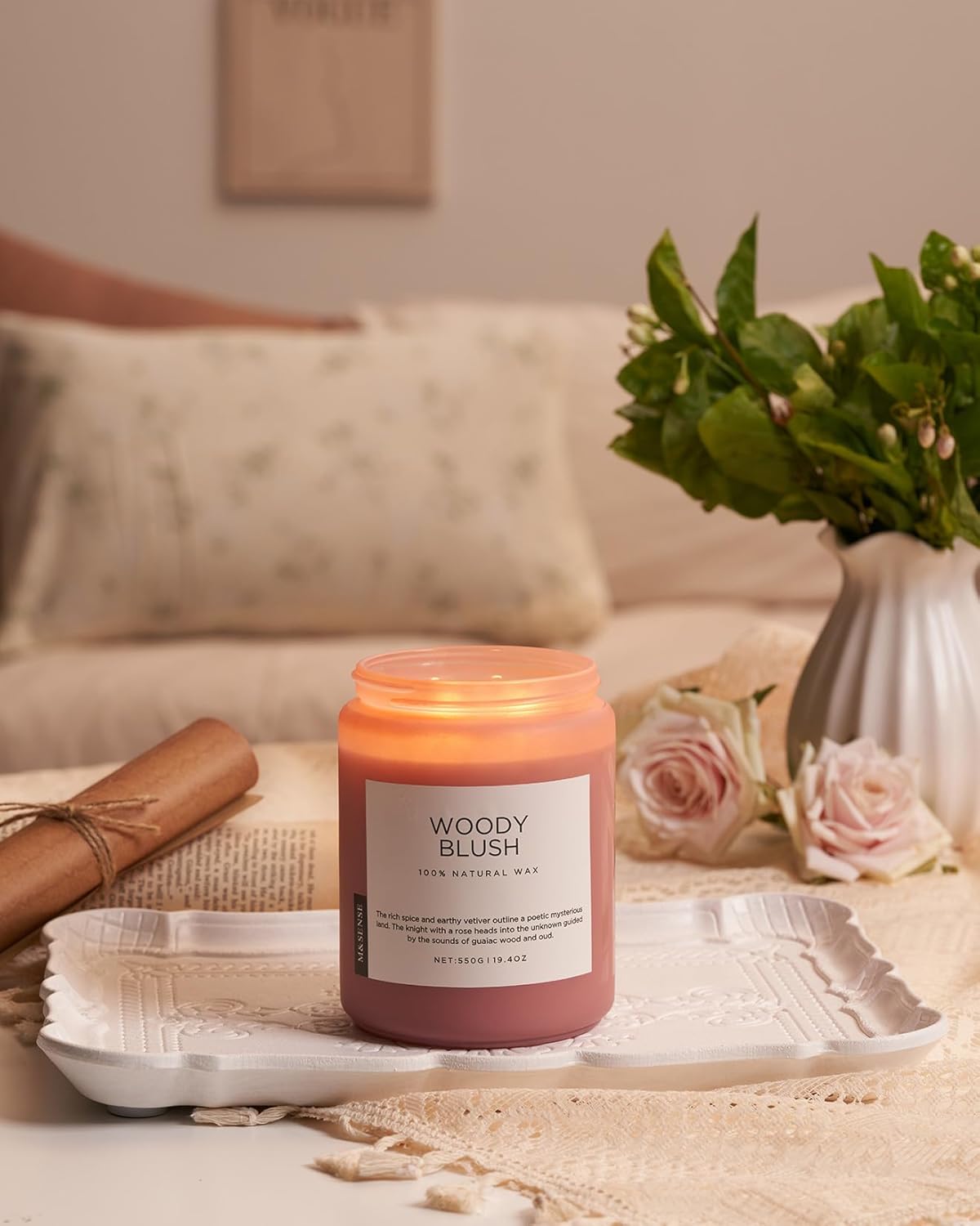 M&SENSE Rose Oud Wood Soy Candles 2 Wick, Large Scented Candles 19.4oz 110 Hour Long Lasting Burn Non Toxic Natural Luxury Aromatherapy Gifts for Women & Relaxing Spa Yoga