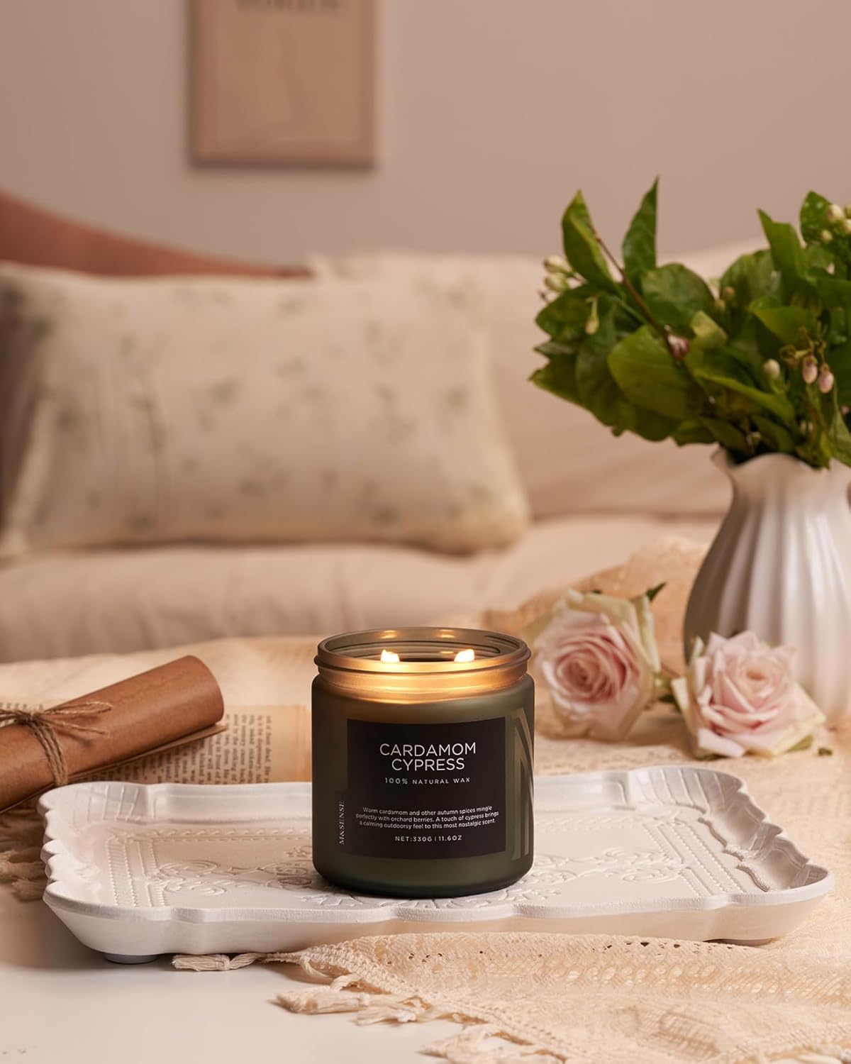 M&SENSE Spice Cardamom Cypress Large Soy Candles for Home Scented 2 Wick Large Soy Natural Candles 11.6oz 70 Hours Long Lasting Slow Burning, Christmas Holiday Woody Scented Winter Gifts