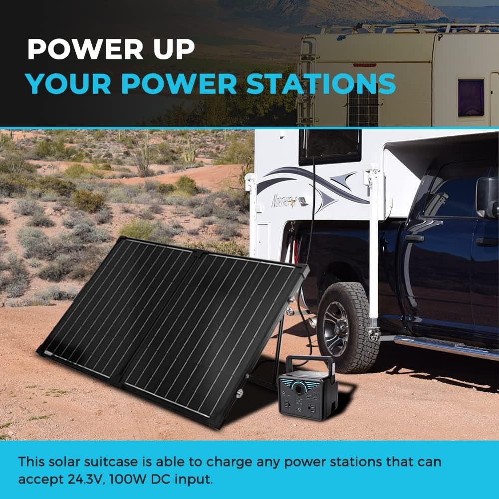 Renogy 100 Watt 12 Volt Portable Solar Panel for Power Station, Foldable 100W Solar Panel Suitcase with Adjustable Kickstand, Solar Charger for RV Camping Off Grid System,Black