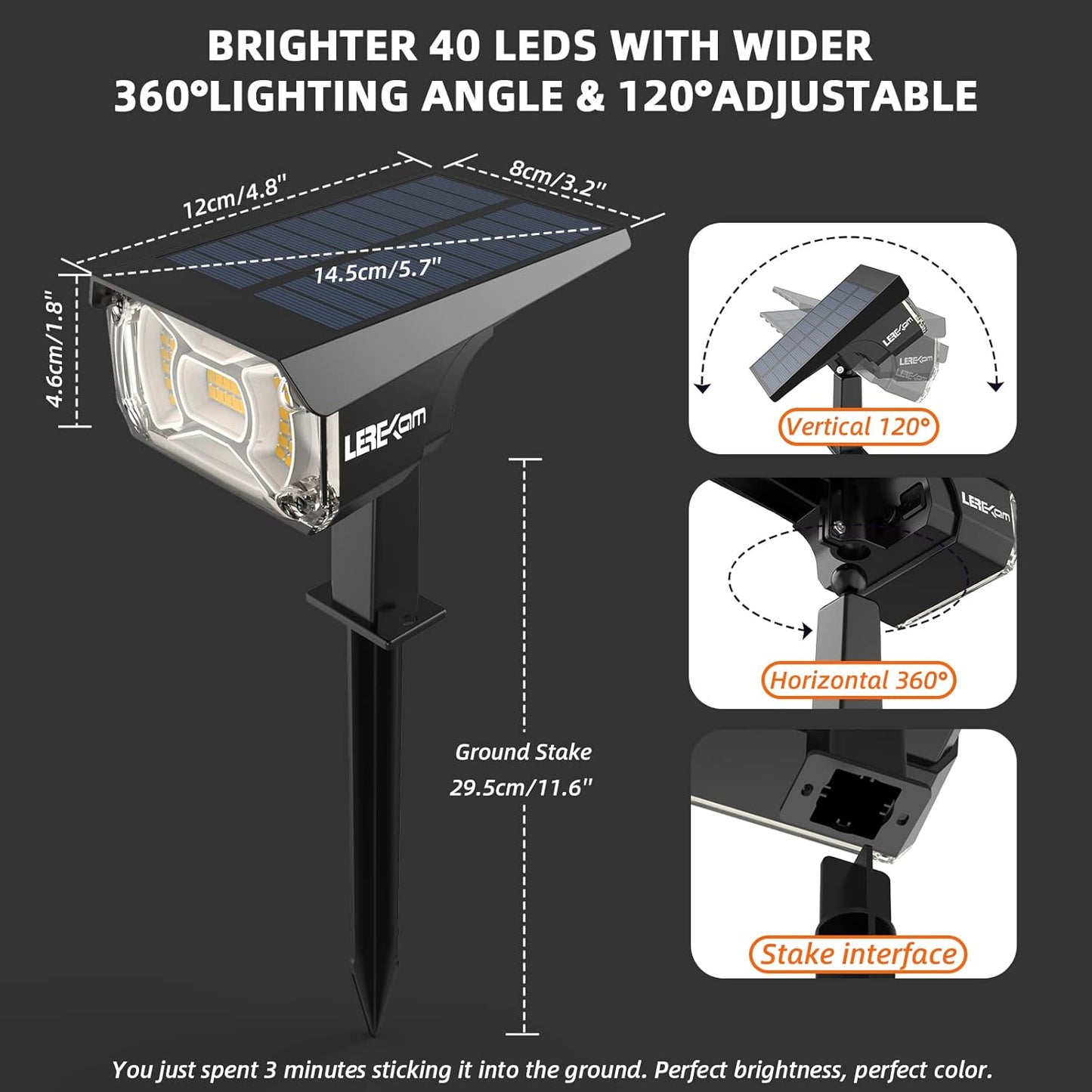 Solar Spot Lights Outdoor Landscape Lights, 40 LEDs Landscape Spotlights Outdoor Waterproof Auto On/Off Solar Garden Light, Outdoor Solar Light for Yard Palm Trees Driveway Patio Pool