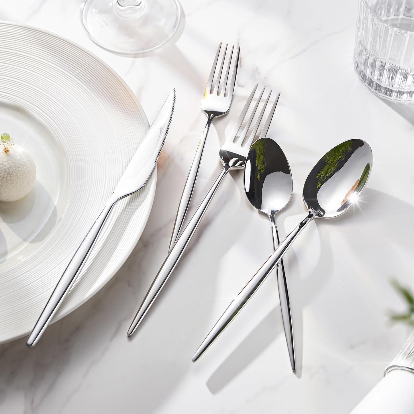 KINGSTONE Silverware Set, 60-Piece Flatware Set Cutlery Set Premium 18/10 Stainless Steel, Tableware Include Forks Knives Spoons for Home Kitchen Restaurant Wedding, Dishwasher Safe
