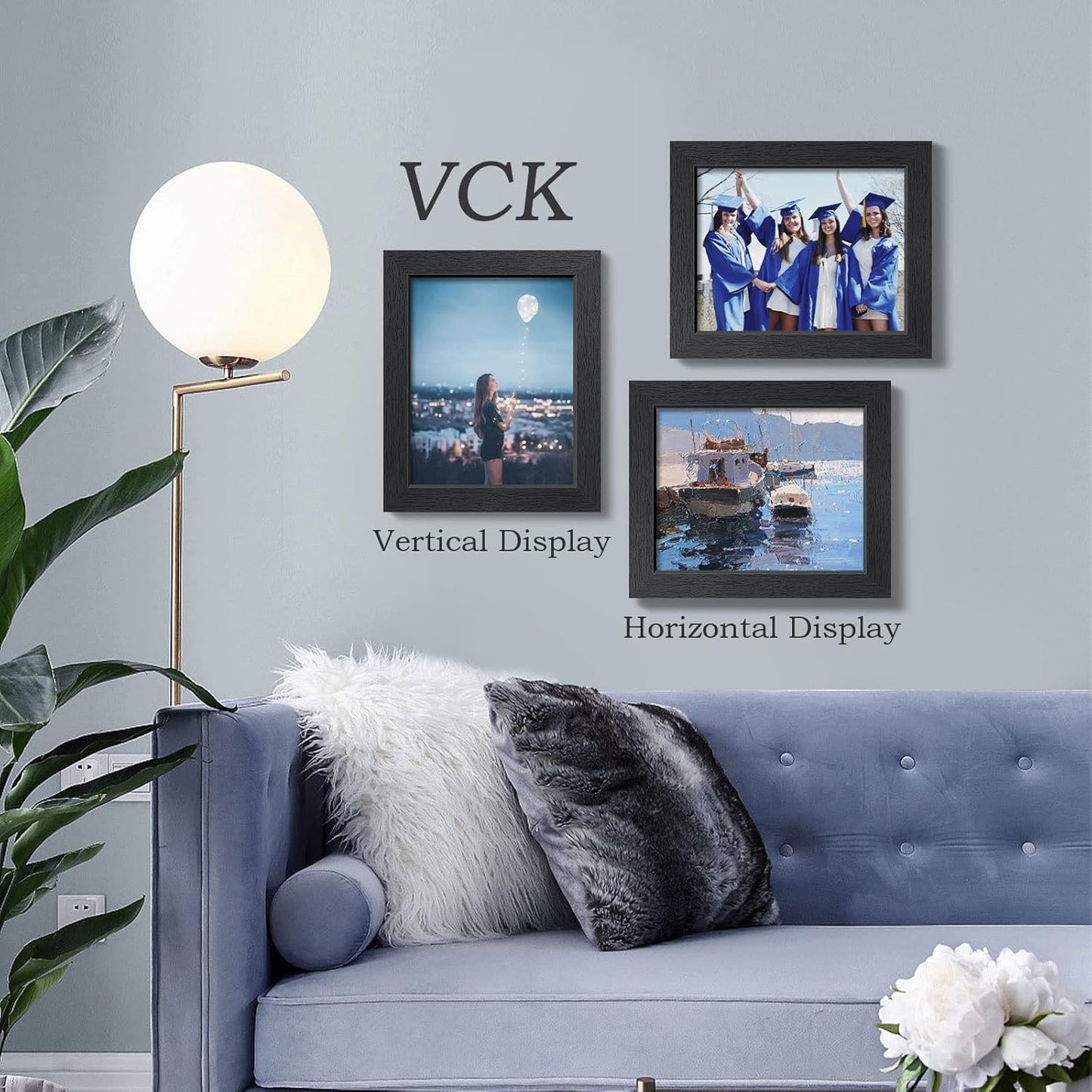 VCK 8x10 Picture Frame Set of 3 - Black, Textured Exclusive Solid Wood Picture Frames, Wall Hanging