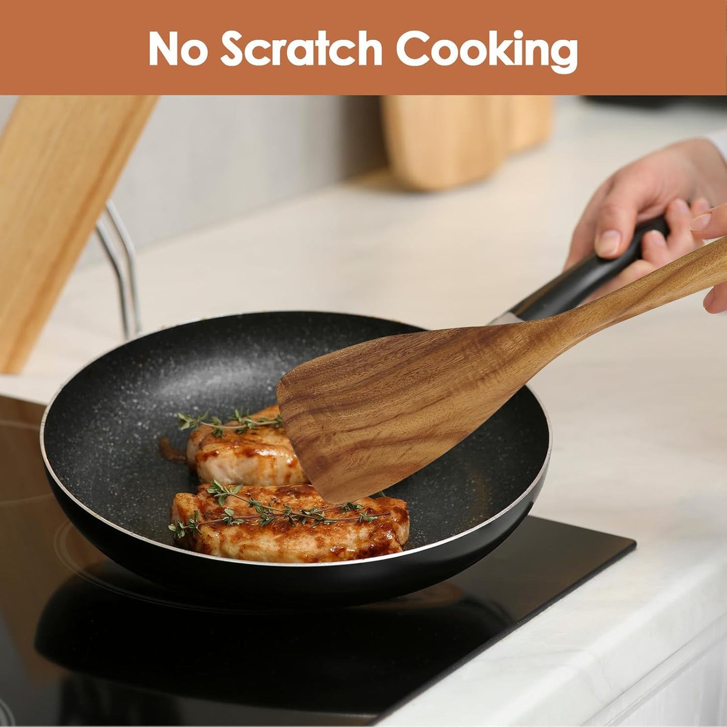 comfoyar Teak Wooden Spoons for Cooking, 7 Pieces Kitchen Cooking Utenails Set with Spatula and Ladle, Heat Resistant Kitchen Cookware for Nonstick Pan