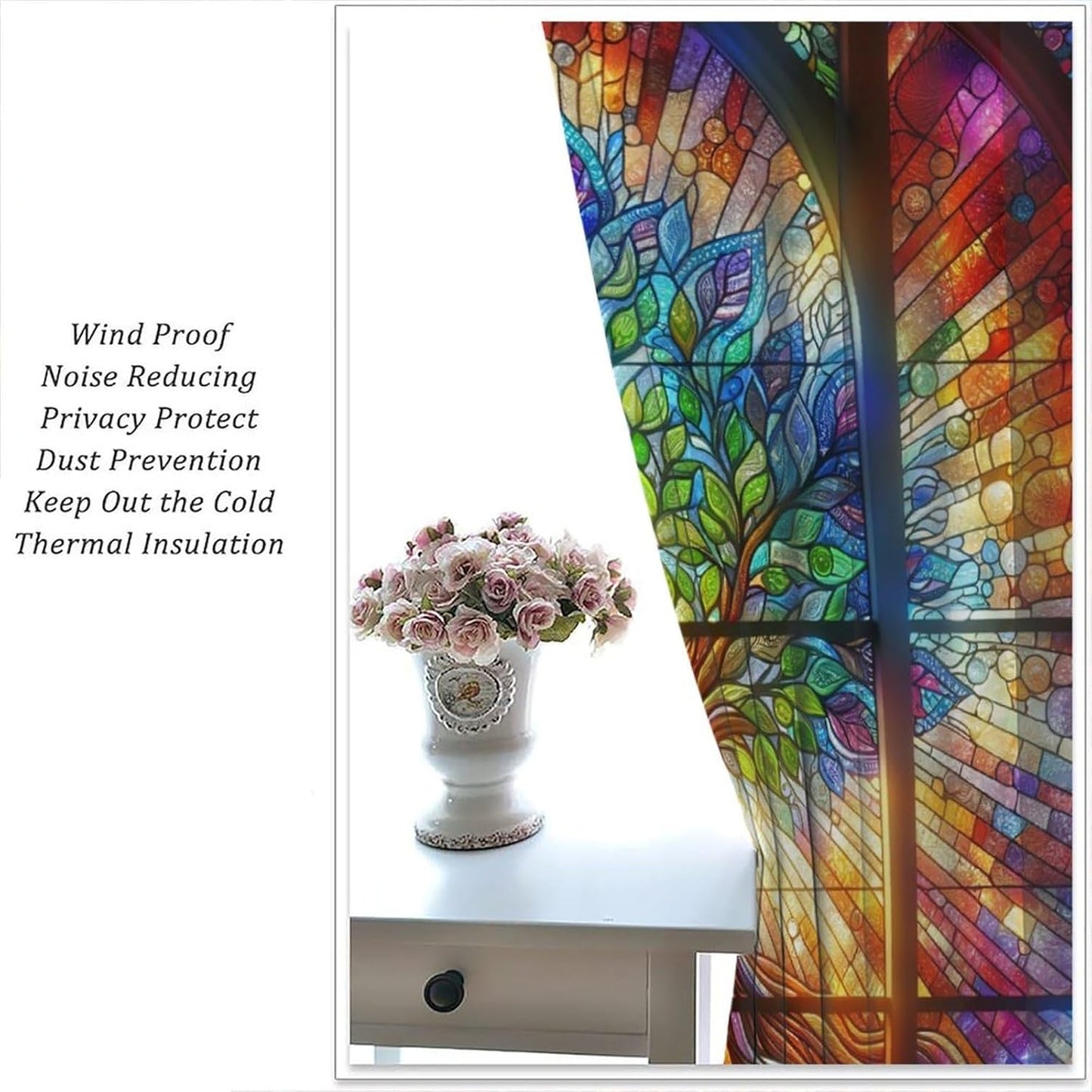 Stained Glass Curtains,Tree of Life Colorful Abstract Art Home Decor Drapes for Bedroom Living Room Kitchen Window Treatment 2 Panels Set Total Size 42" W X 54" L Inch