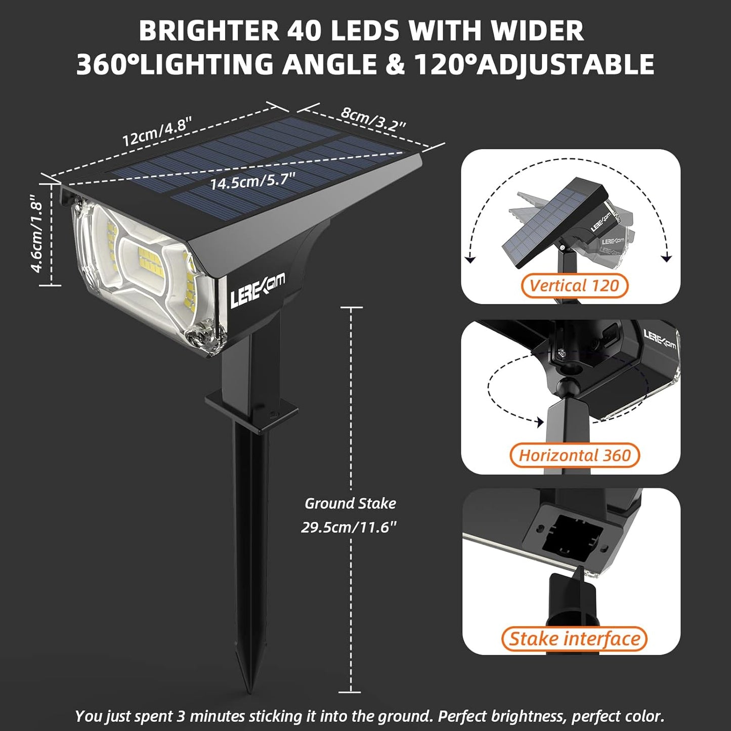 Solar Lights Outdoor Waterproof Landscape Lights, 40 LEDs Solar Spot Light Outdoor Spotlights with 3 Light Modes, USB & Solar Powered Garden Yard Wall Lights Auto On/Off for Patio 6 Pack