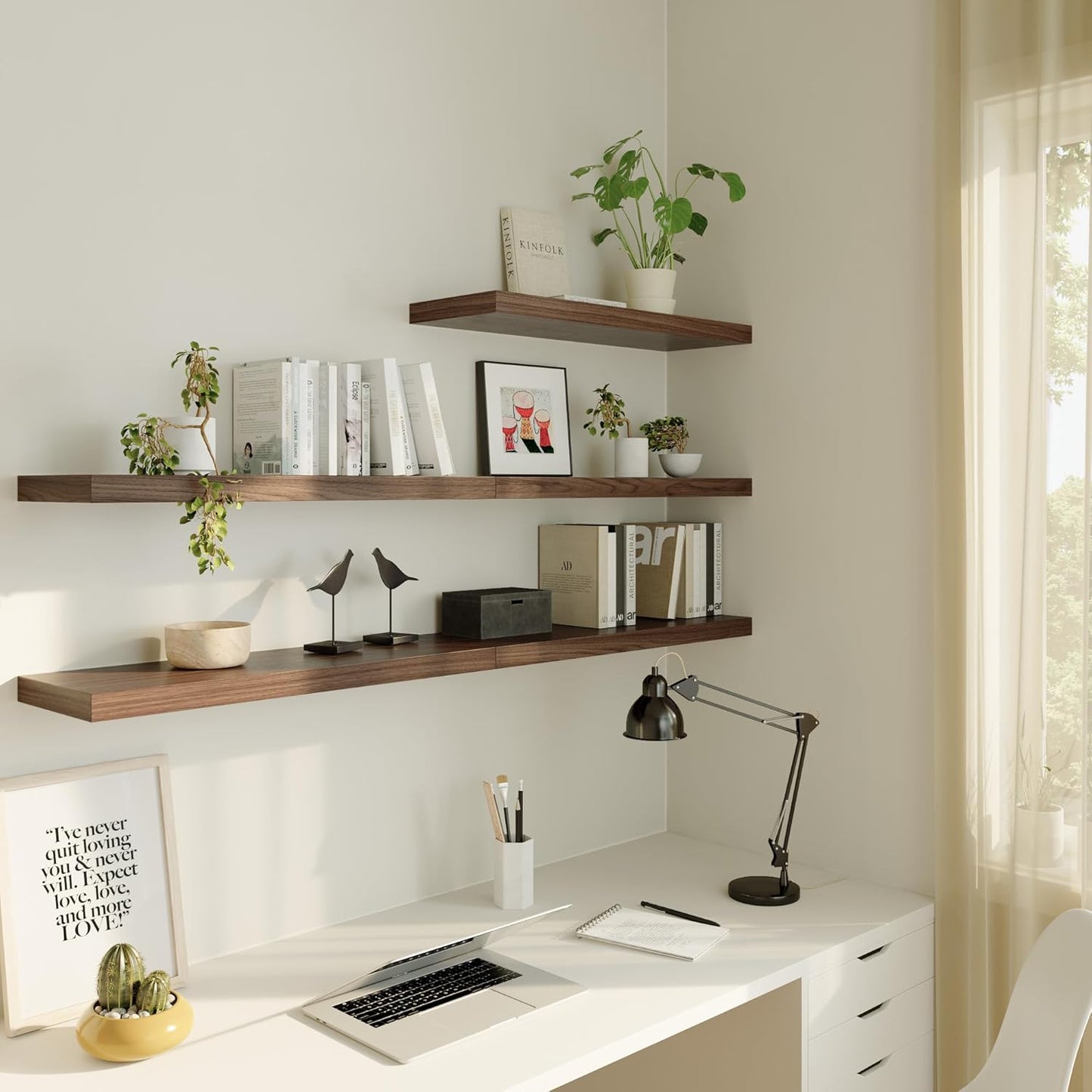 Large Floating Shelves for Wall Set of 2 Wooden Wall Shelves 30 in x 12.75 in x 2 in Room Decor Long Shelf with Invisible Wall Mount Bracket for Bedroom Kitchen Living Room Walnut