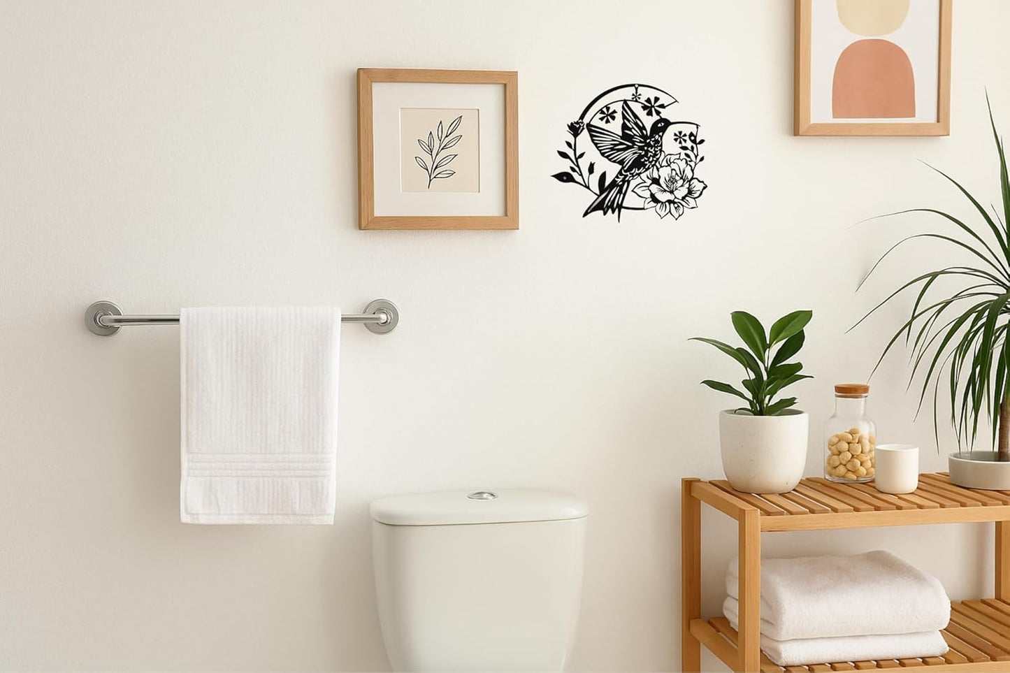 SHIMANY Black Metal Wall Art - Hummingbird Hanging Wall Sculpture with Floral Design for Bedroom, Living Room, or Reading Nook - Botanical Accent