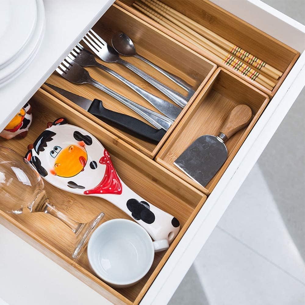 Bamboo Drawer Organizer - Kitchen Utensil Organizer Silverware Tray Cutlery Holder,Office Desk Supplies and Accessories (5.9x3x2.6 inch)