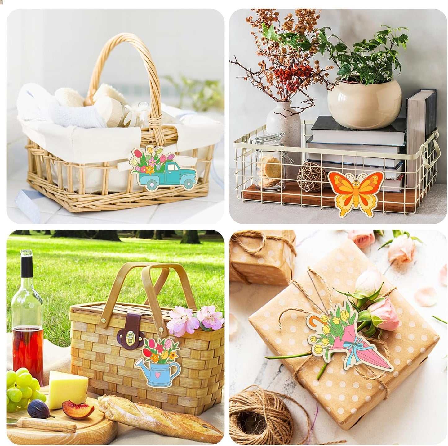 80PCS Wooden Spring Ornaments to Paint, 10 Styles DIY Blank Unfinished Wood Flower Cutouts Butterfly Ornament for Crafts Hanging Decorations, Cute Bee Flower Shape Home Decorations Gifts