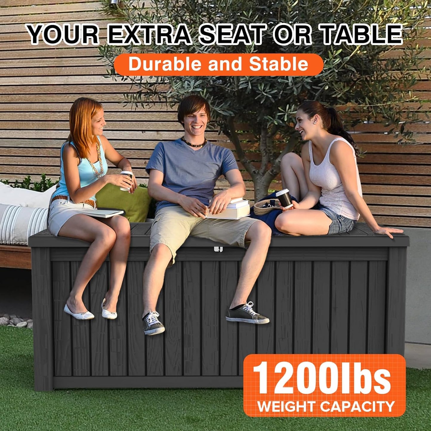 180 Gallon Resin Deck Box, Waterproof Outdoor Storage Bin for Patio Furniture, Pool Accessories, and Garden Tools, Lockable & UV-Resistant, Black