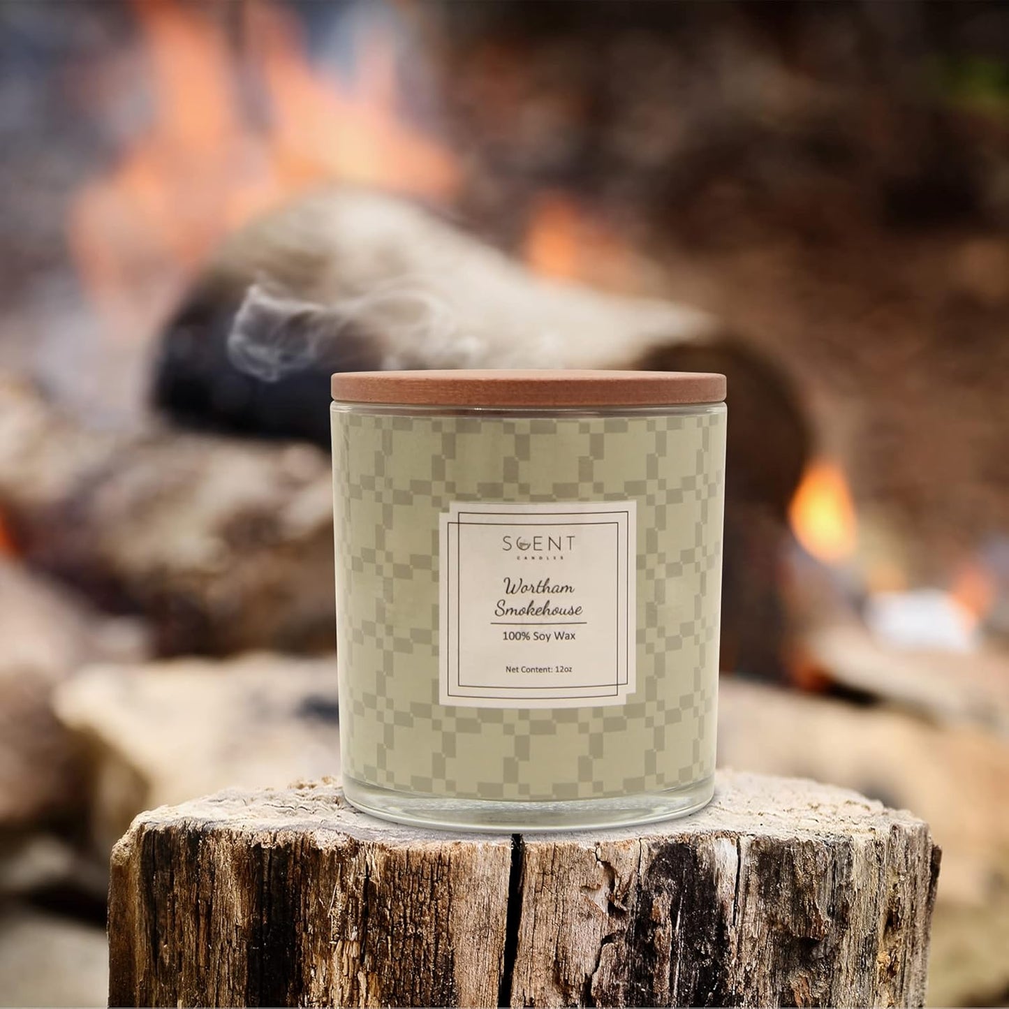 | Highly Scented Candles - Aromatherapy Candles for Home | Wortham Smokehouse Candle | 12oz Glass Jar | 100% Natural Soy Wax Candles | Burn Time 60-70 Hours