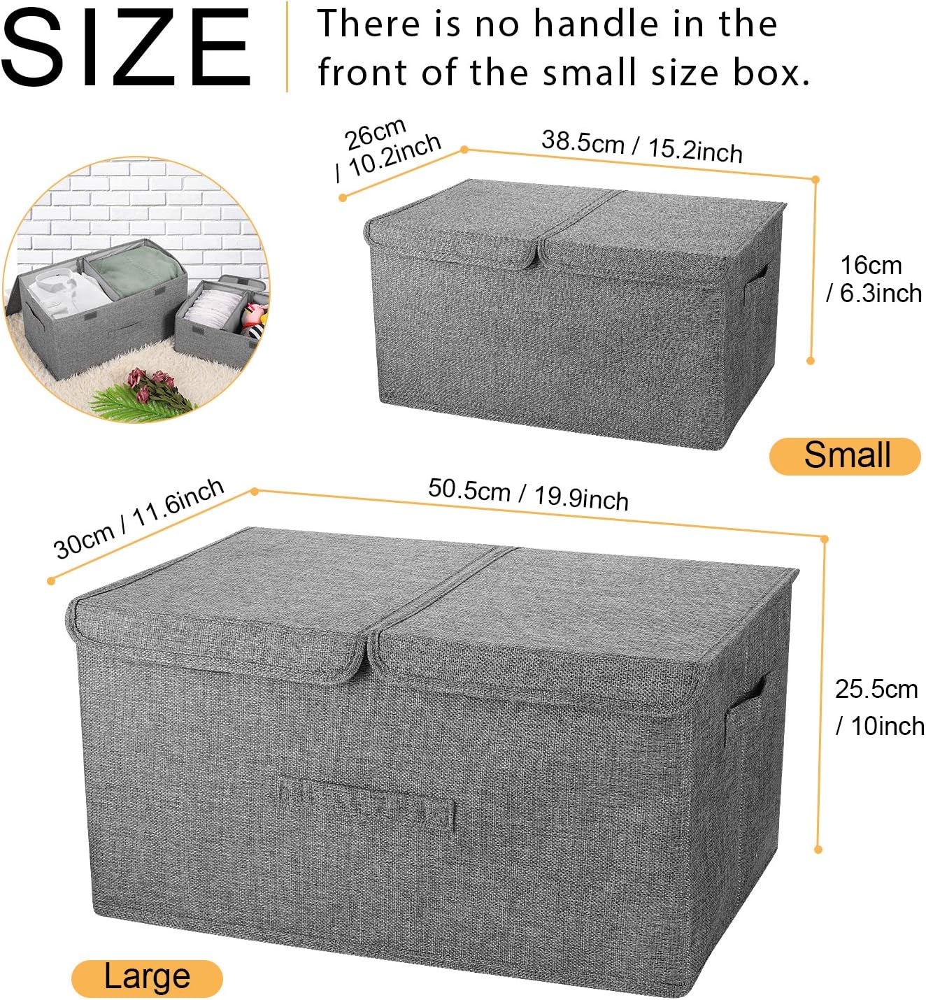 2 Pack Storage Boxes with Lids and Handles, Collapsible Linen Storage Bins Organizer Containers Baskets Cube with Removable Divider for Home Bedroom Closet Office (Pink, Large)