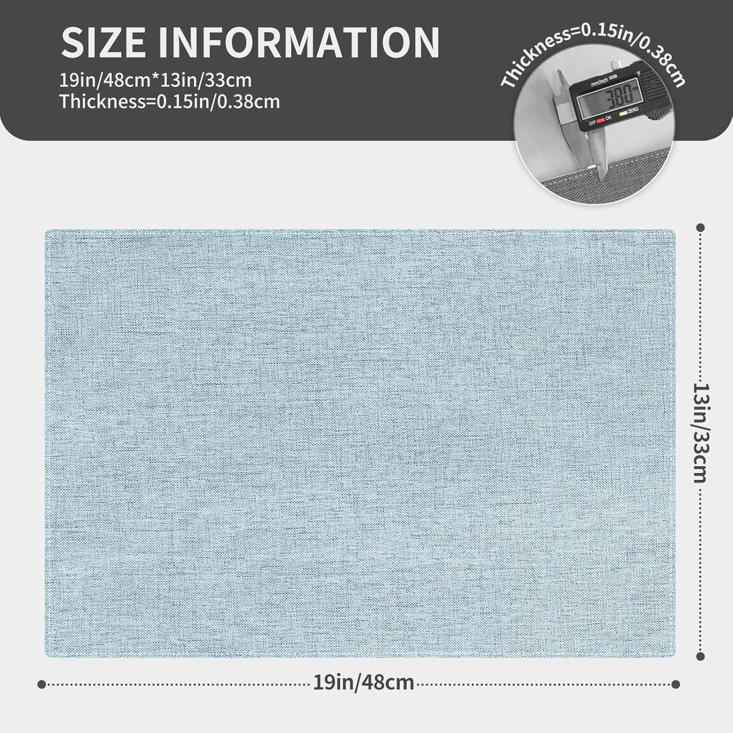 Cloth Placemats, Set of 6 Heat-Resistant Cotton Linen Blend Double Layered Machine Washable Place Mats, Wrinkle Free Thick Fabric Dining Table Mats for Indoors & Outdoors (Sky Blue, 6)
