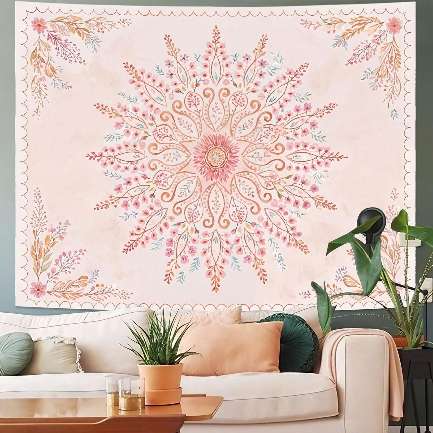 Lunerfex Floral Mandala Tapestry Boho Tapestry for Bedroom Pink Tapestries Wall Hanging Living Room Wall Art and Home Decor 44x60