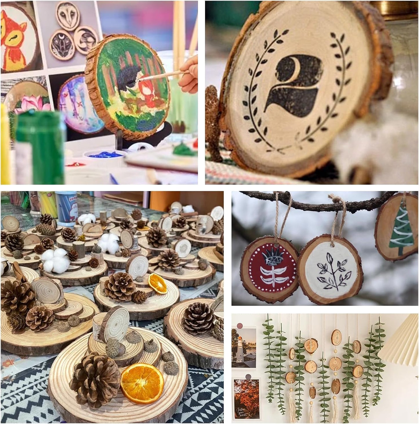 36 Pack Nature Wood Slices for Crafts,3.1-3.5In Unfinished Natural Wood Rounds.Wood Circles Predrilled with Hole and 20m Rope for Wooden Craft Supplies,Painting,Wooden Ornaments,DIY Gifts