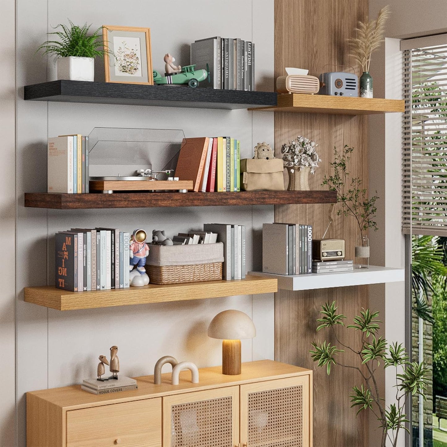 Heimlove 36 Inch Wall Shelf Bathroom Shelves Set of 2, 12" Deep Black Floating Shelves for Wall, Wall Mounted Shelves for Books Living Room Laundry Room Bedroom Kitchen Home Office