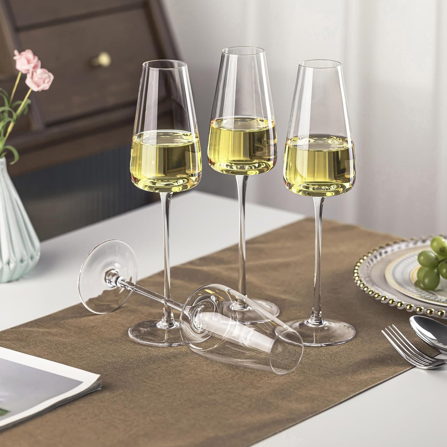 Champagne Flutes Glass Set of 4,Crystal Champagne Glasses 9OZ/ 270ML, Hand Blown Mimosa Glasses, Unique Champagne Gift for Wedding, Engagement Gift