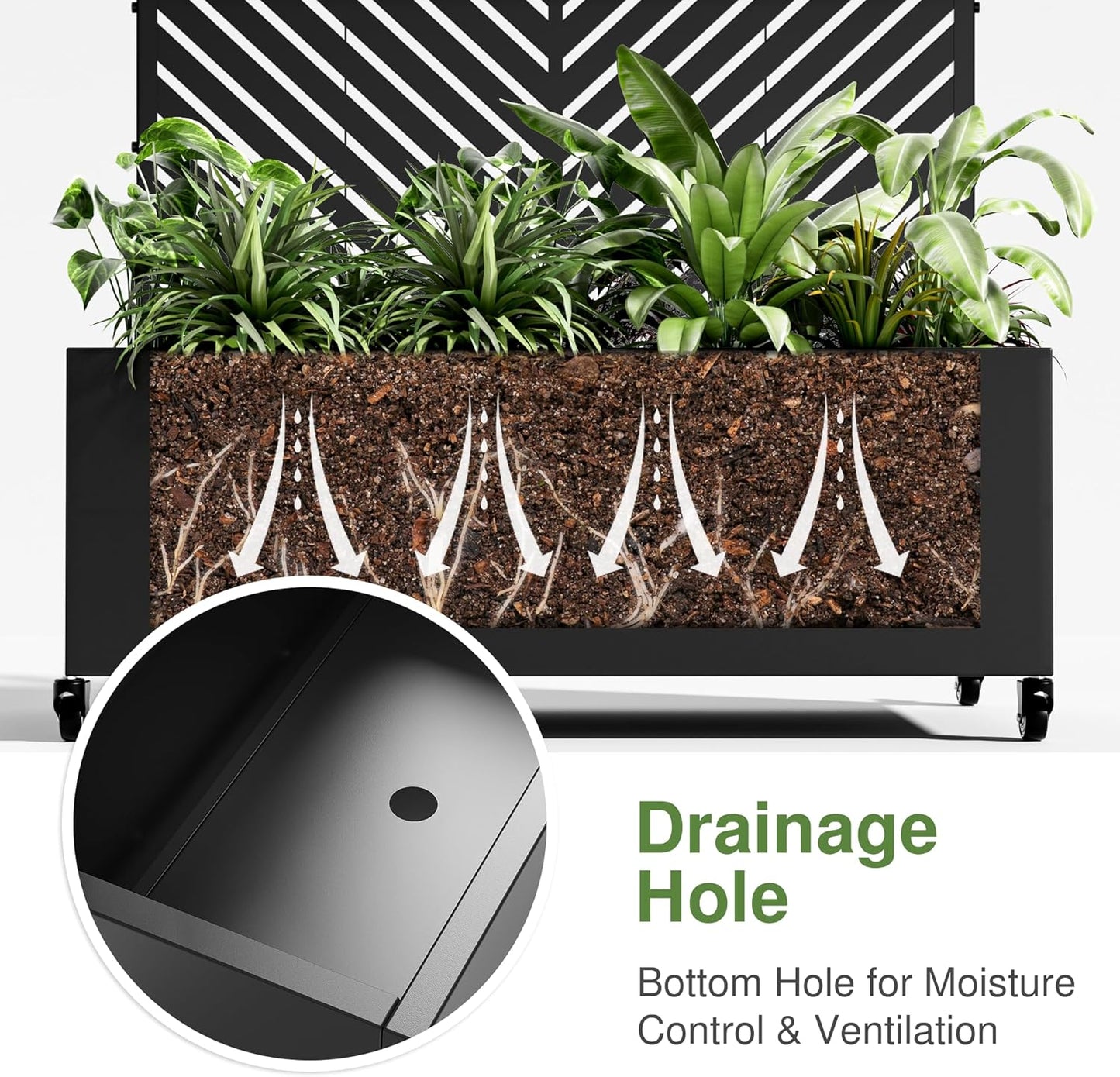 Casaphoria Metal Raised Garden Bed with Trellis and Wheels, 72"x35"x16" Planter Box for Climbing Plants, Vegetables & Vines, Features Drainage Holes and Privacy Screen (Black-Parallel)