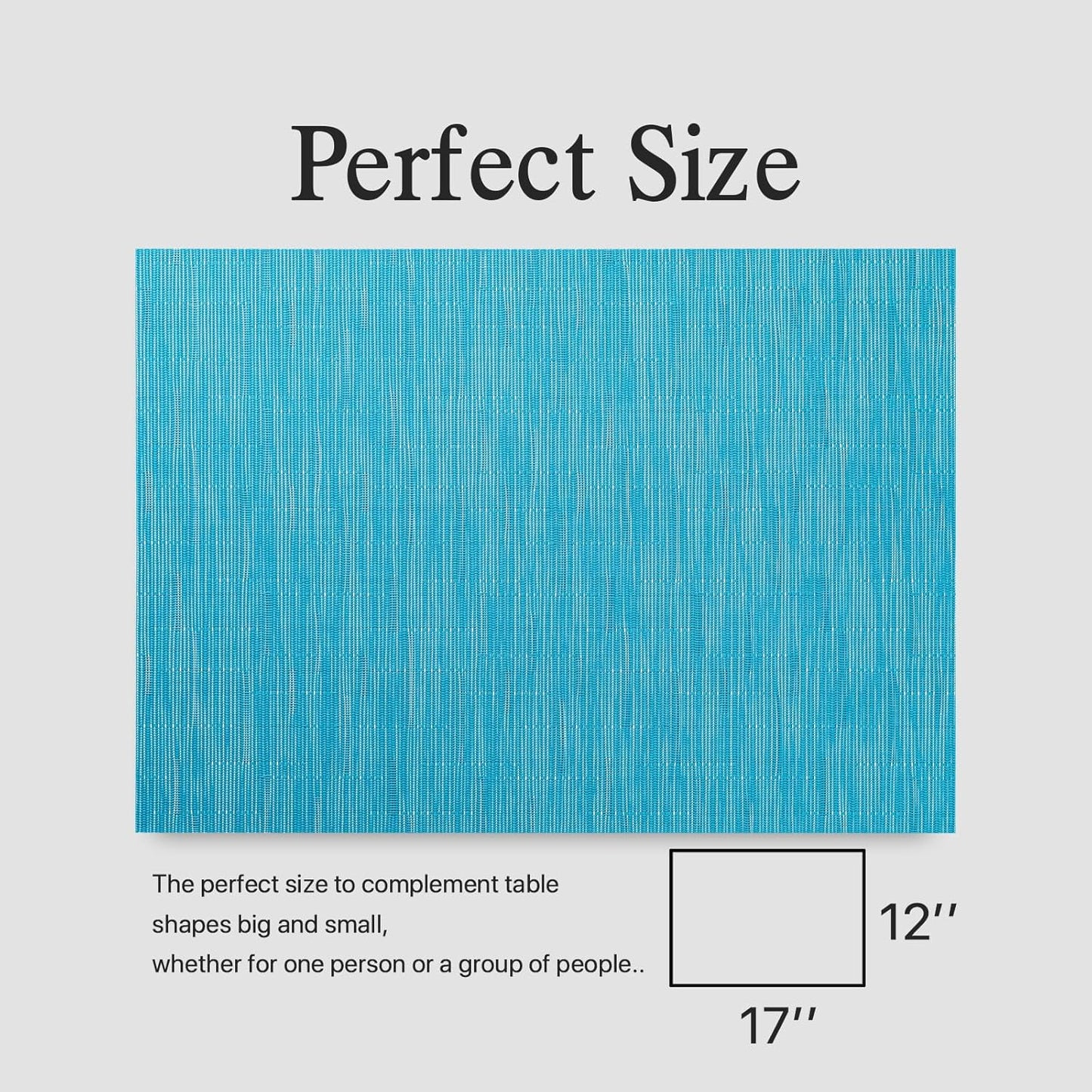 Placemats Set of 12 - Easy Clean Woven Vinyl Placemats for Dining Table, Indoor/Outdoor Place Mats, Washable PVC Table Mats(Teal Blue)