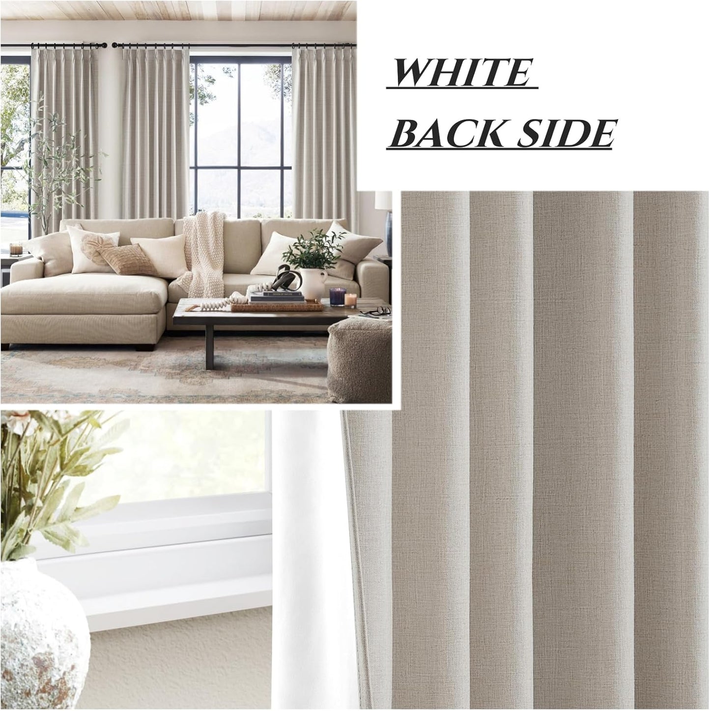 Kitchen Blackout Curtains 45 Inch Length, Basement Curtains for Small Blackout 46 inch Window Treatment Flax Linen Cafe Thermal Insulated Energy Efficiency Drapes for Bedroom Bathroom (40"Wx2 Panels)