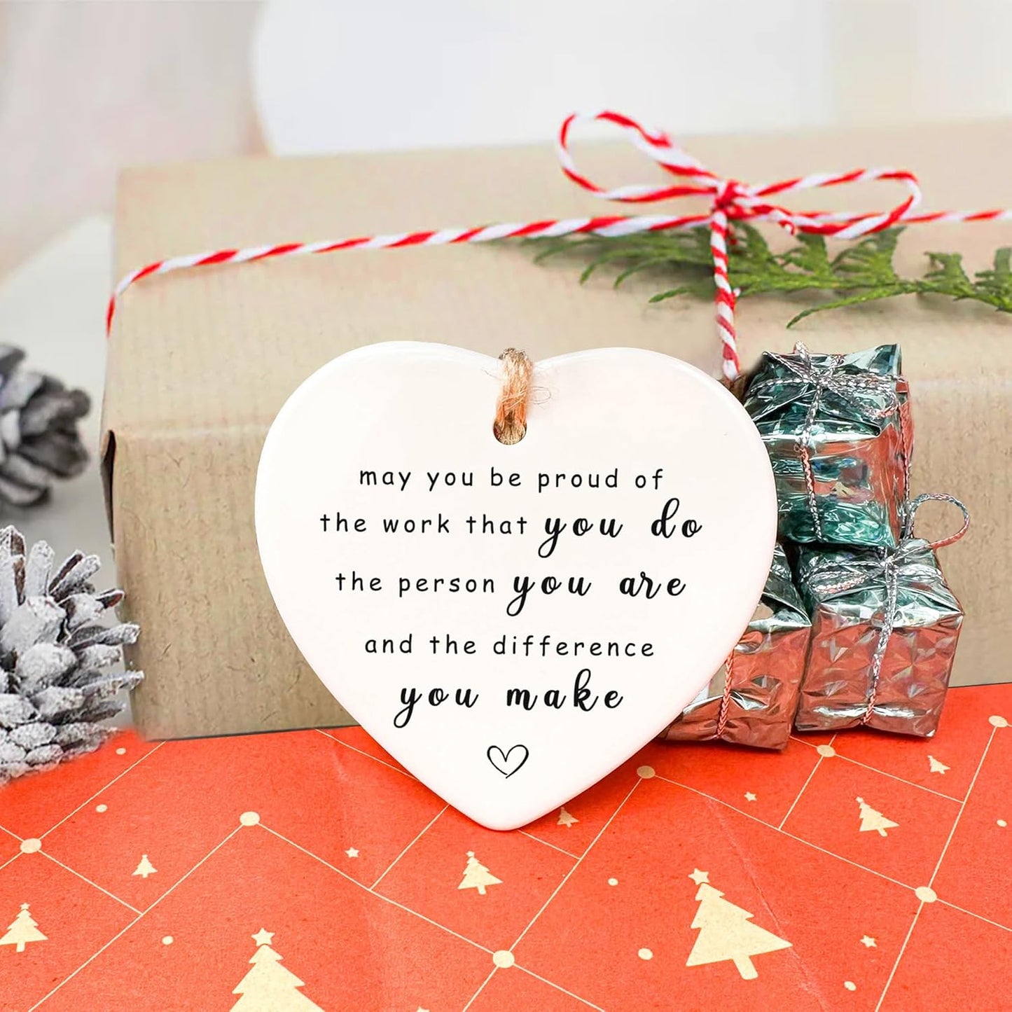 Thank You Ceramic Heart Ornament - May You Be Proud of The Work You Do, Leaving Gift, New Job, Coworker, Retirement Goodbye Farewell Appreciation for Teachers, Nurses