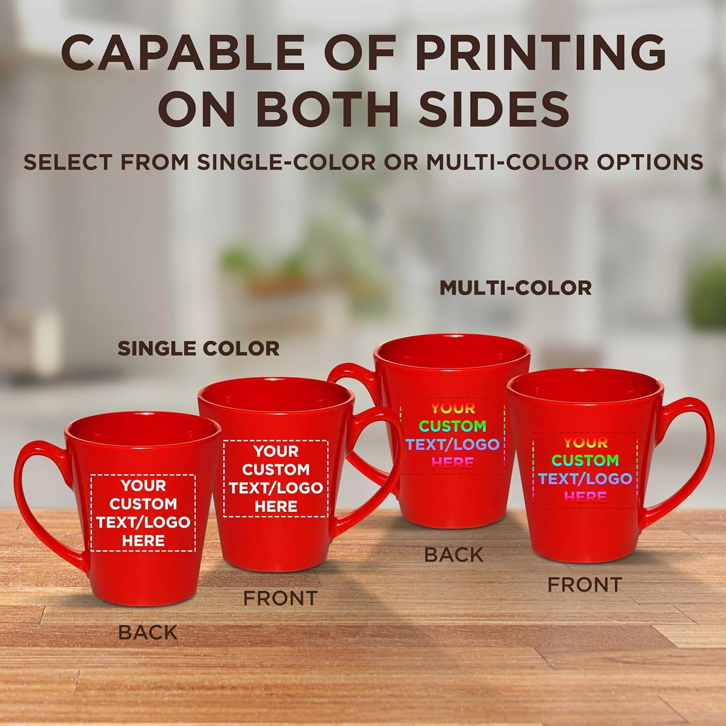 DISCOUNT PROMOS Custom Glossy Ceramic Latte Coffee Mug 12 oz. Set of 100, Personalized Bulk Pack - Perfect for Tea, Espresso, Cappuccino, Hot Cocoa - Red