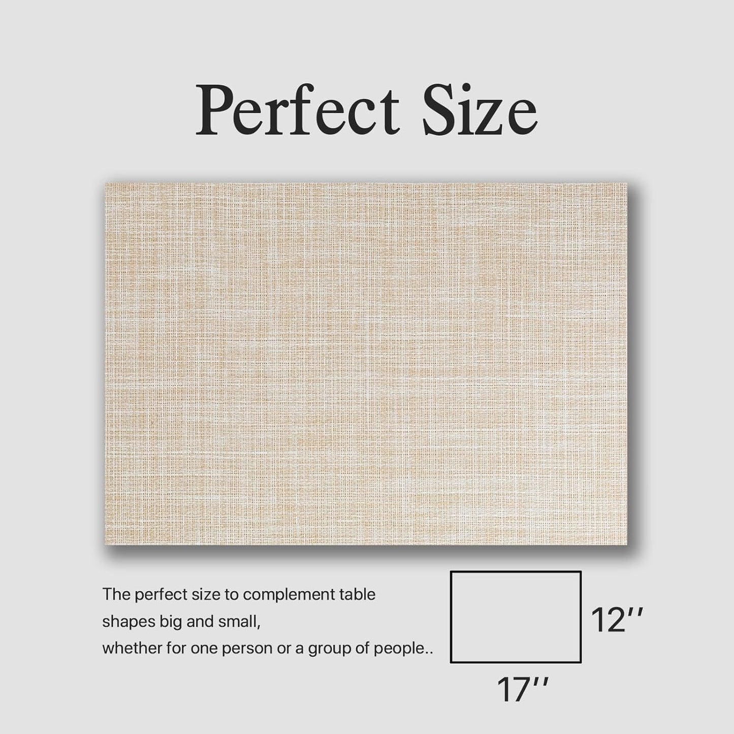 Placemats Set of 12 - Easy Clean Woven Vinyl Placemat for Dining Table, Indoor/Outdoor Place Mats, Washable PVC Table Mats(Beige)