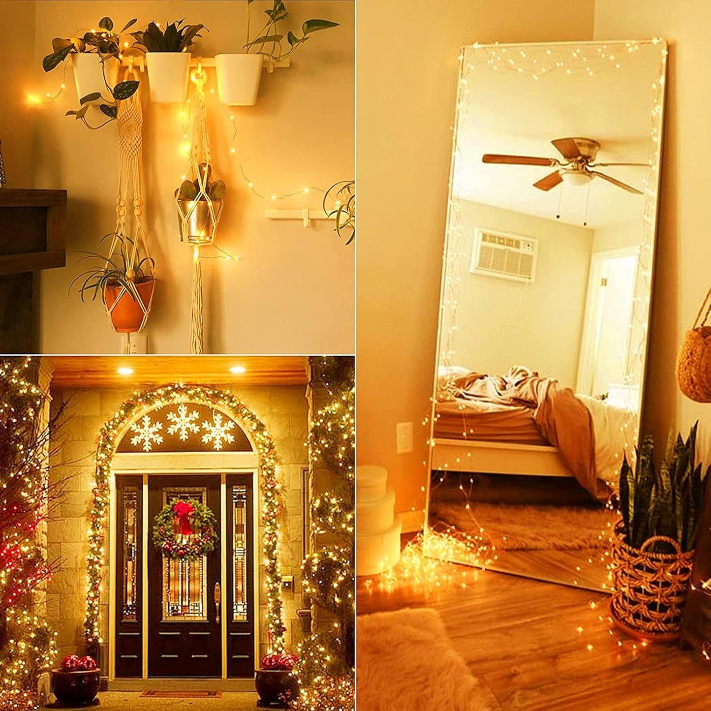 Solar String Lights for Outside,2 Pack 66FT 200 LEDs Solar Fairy Lights,Waterproof 8 Modes Button Outdoor String Light for Patio Garden Backyard Tree Wedding Christmas,Silver Wire,Warm White