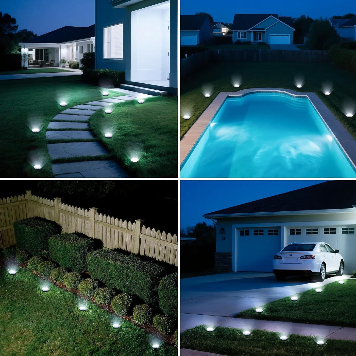 Mini Outdoor Solar Lights,4 Pqck Solar Garden Lights for Outside IP65 Waterproof, 8 LED Disc Landscape Lighting for Garden Yard Driveway Walkway Poolside Deck Lawn Patio,Cold White
