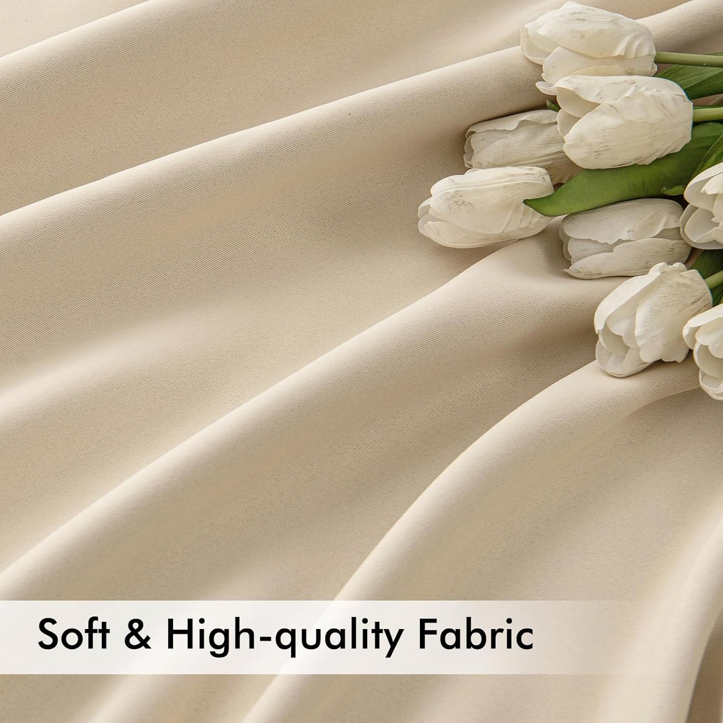 MIULEE Cream Beige Back Tab Light Blocking Curtains 63 Inch Length 2 Panels Set for Living Room Bedroom Privacy, Rod Pocket/Pinch Pleat Thermal Insulated Room Darkening Pleated Blackout Drapes