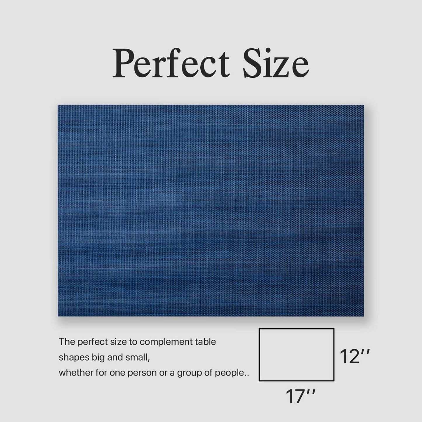 Placemats Set of 4 - Easy Clean Woven Vinyl Placemats for Dining Table, Indoor/Outdoor Place Mats, Washable PVC Table Mats(Navy Blue)