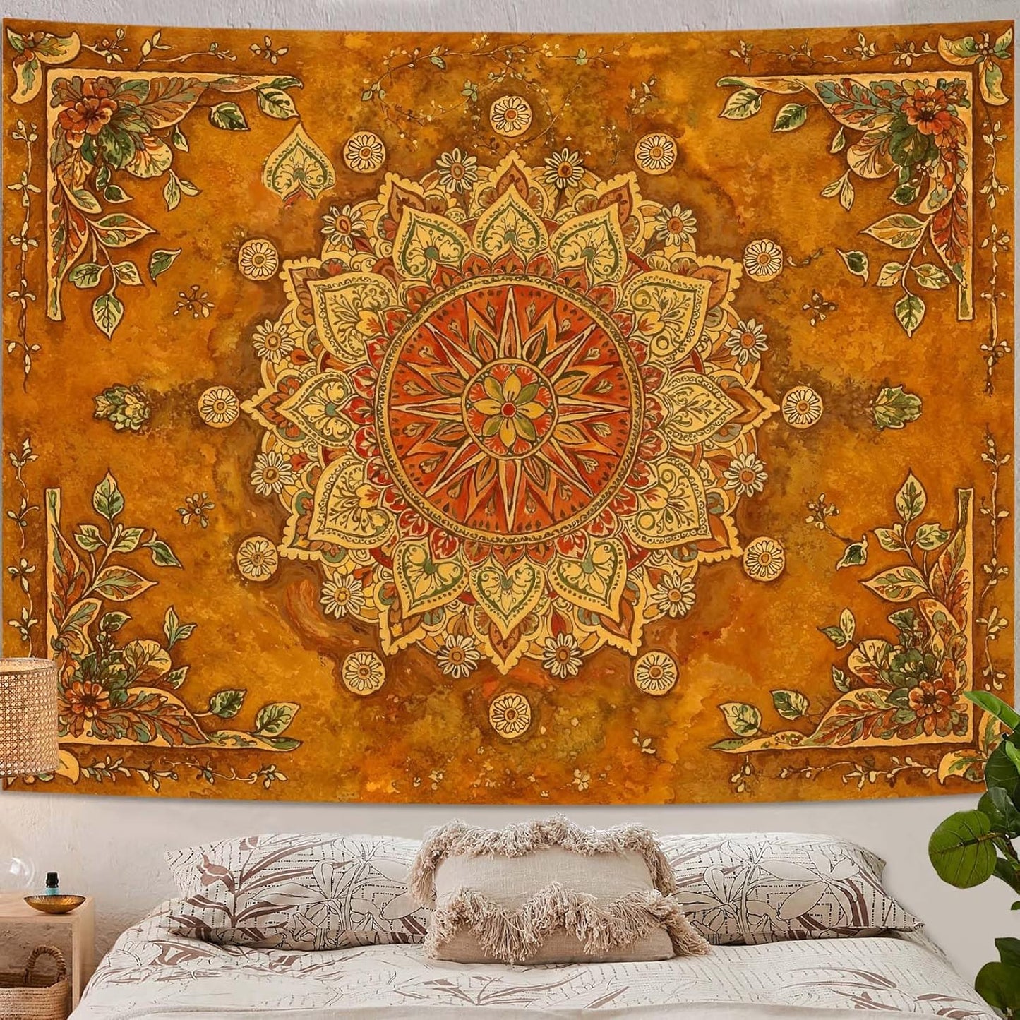 Lunerfex Floral Mandala Tapestry Boho Tapestry for Bedroom Brown Tapestries Wall Hanging Living Room Wall Art and Home Decor 70x90
