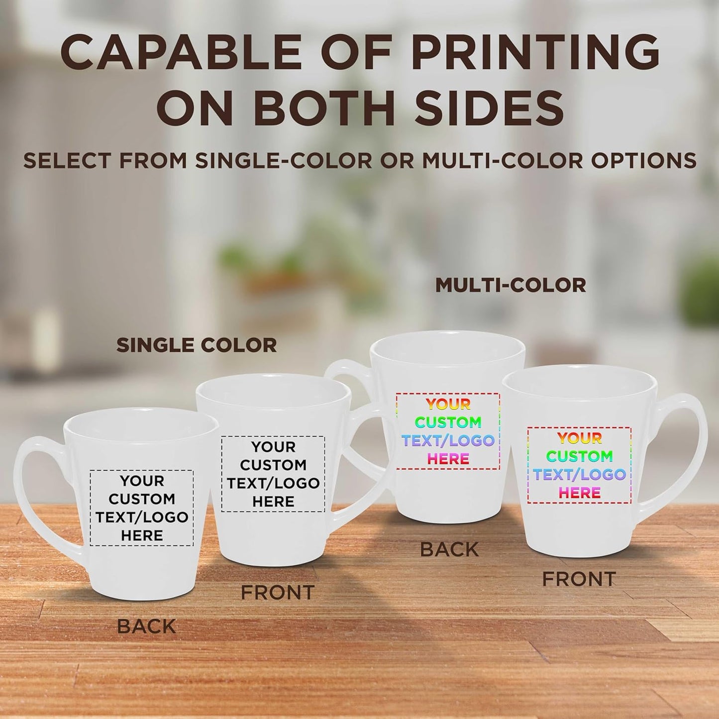 DISCOUNT PROMOS Custom Glossy Ceramic Latte Coffee Mug 12 oz. Set of 10, Personalized Bulk Pack - Perfect for Tea, Espresso, Cappuccino, Hot Cocoa - White