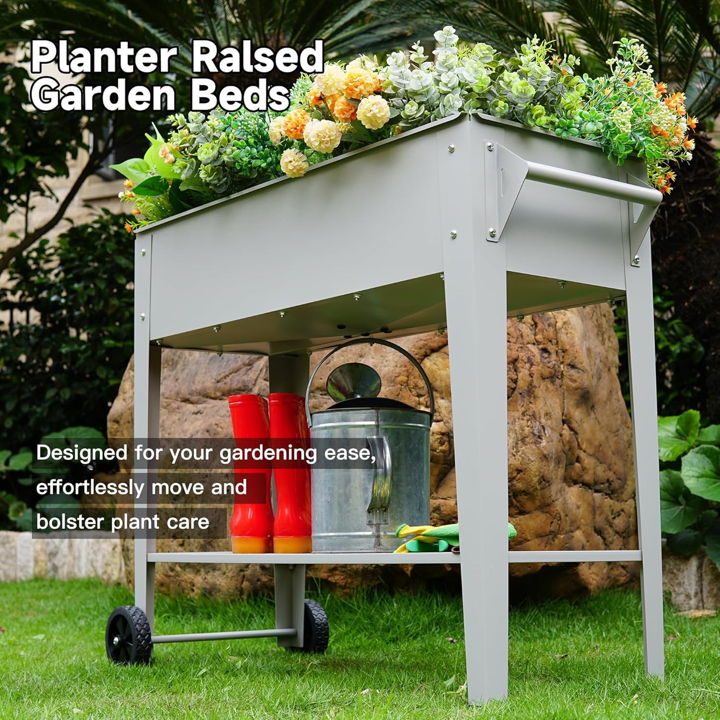 ๐๐๐ข๐ฌ๐๐ ๐๐๐ซ๐๐๐ง ๐๐๐ ๐๐ฎ๐ญ๐๐จ๐จ๐ซ Elevate Herb Garden Planter Box Outdoor Raised Planter Box with Legs On Wheels for Vegetables Flower Tomato Patio Backyard