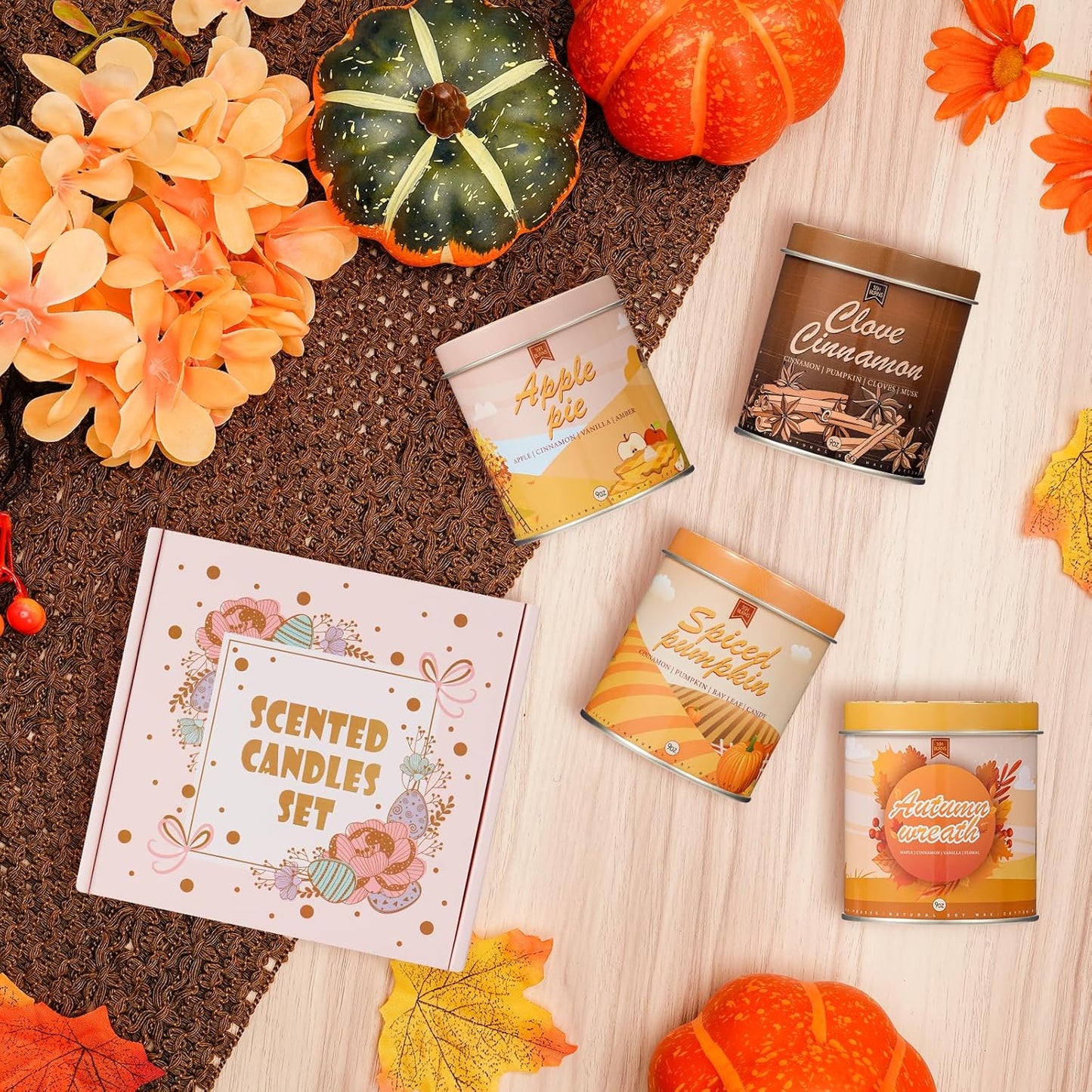 Apple Pie Fall Candles for Home Scented Halloween Easter Thanksgiving 40 Hours Burning 9oz Scented Candle, Aromatherapy Birthday Soy Candles Gift for Women Men