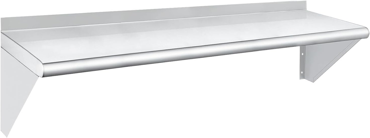 HARDURA Stainless Steel Shelf 18" x 60", 450lb Commercial Shelves Wall Mount Metal Shelving with Backsplash and Brackets for Kitchen, Restaurant, Laundry Room and Home